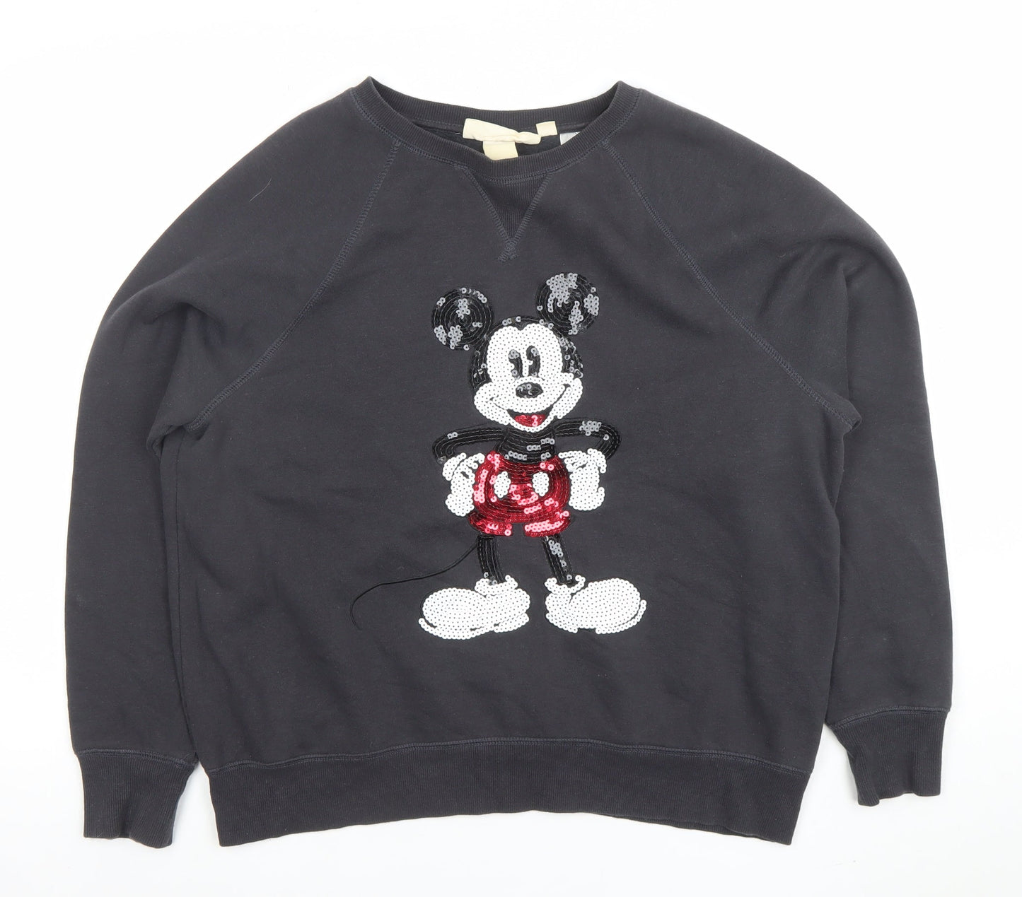H&M Women Black Mickey Mouse Sequin Pullover Sweatshirt Size 12