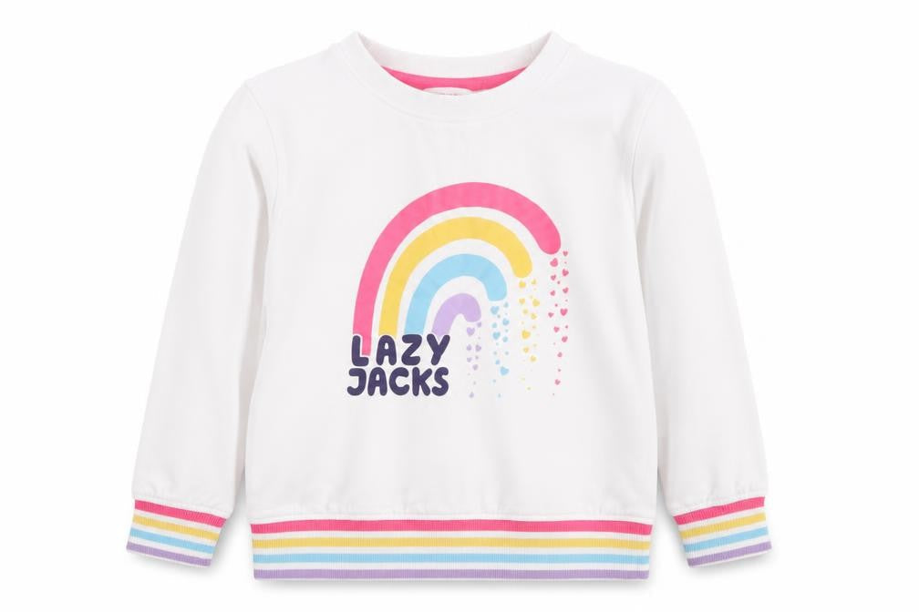 Lazy Jacks Girls White Rainbow Sweatshirt 7-8 Years Cotton Pullover