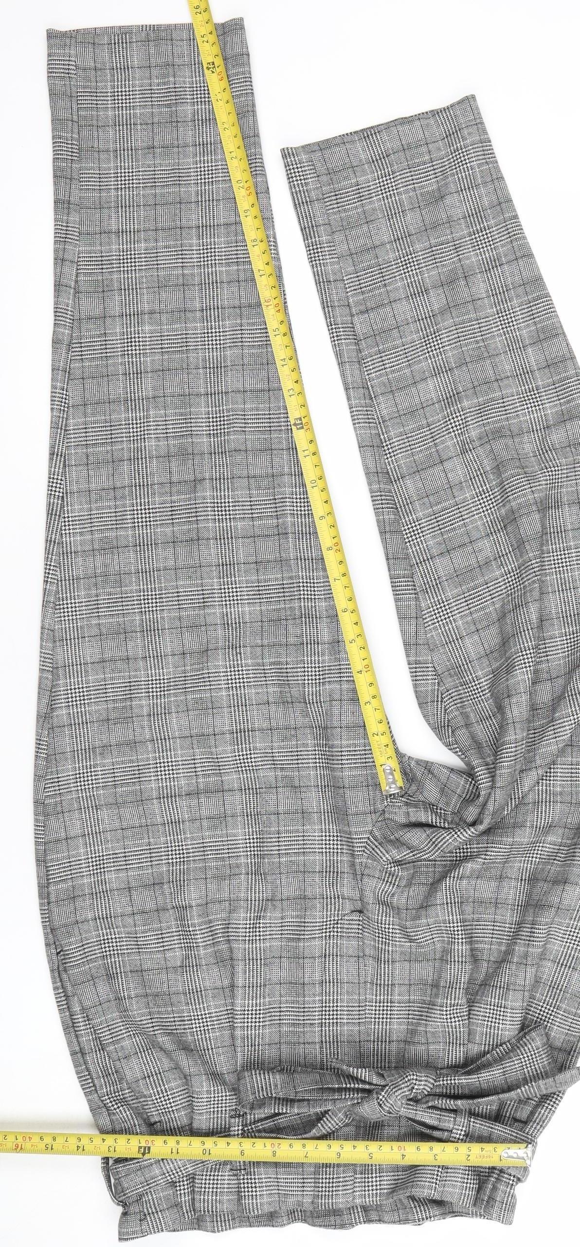 H&M Women Grey Checked Paperbag Trousers UK 10 Elastic Waist