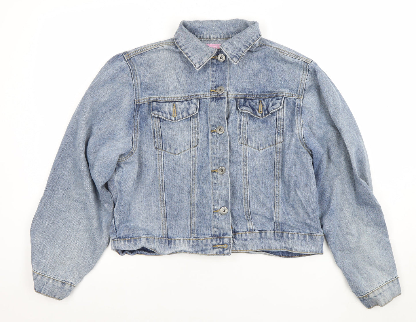 FAE Womens Blue Denim Cropped Button Jacket Size M