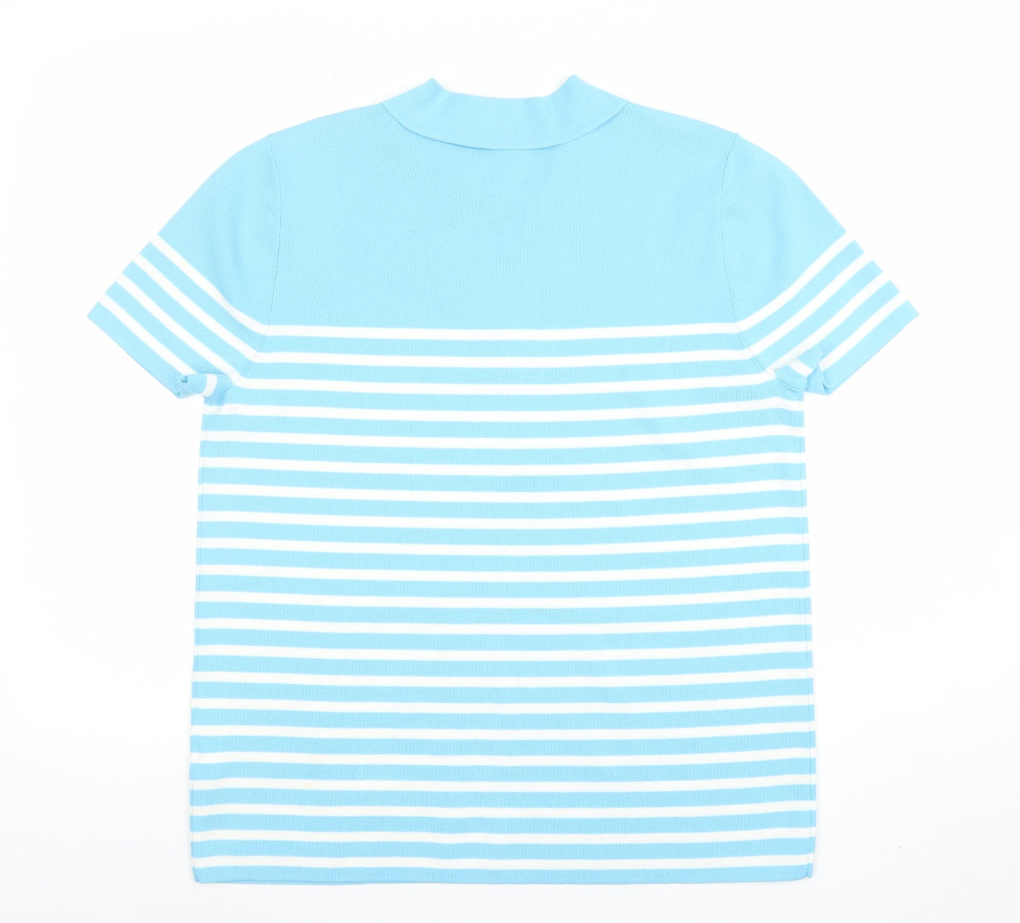 Anne Klein Women Blue Striped Collared Polo Knit Top Size L