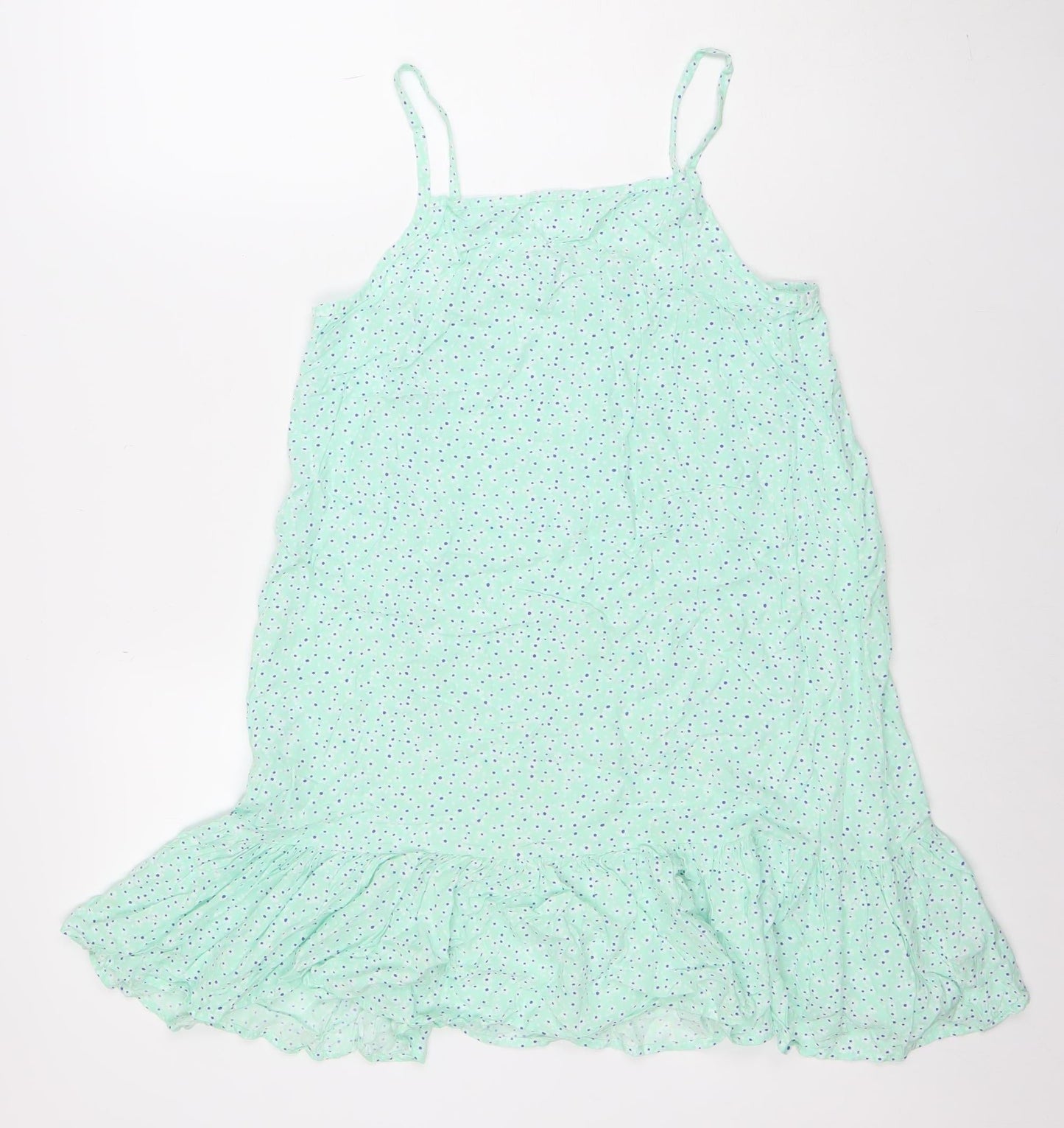 Dunnes Stores Girls Green Polka Dot Viscose Trapeze Dress 9-10 Years
