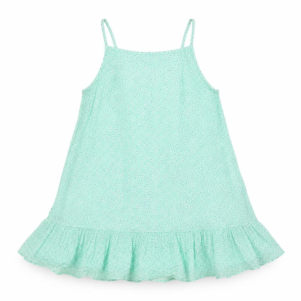 Dunnes Stores Girls Green Polka Dot Viscose Trapeze Dress 9-10 Years