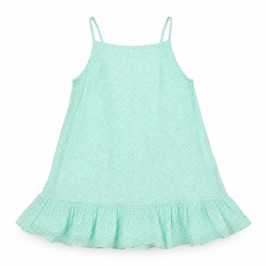 Dunnes Stores Girls Green Polka Dot Viscose Trapeze Dress 9-10 Years