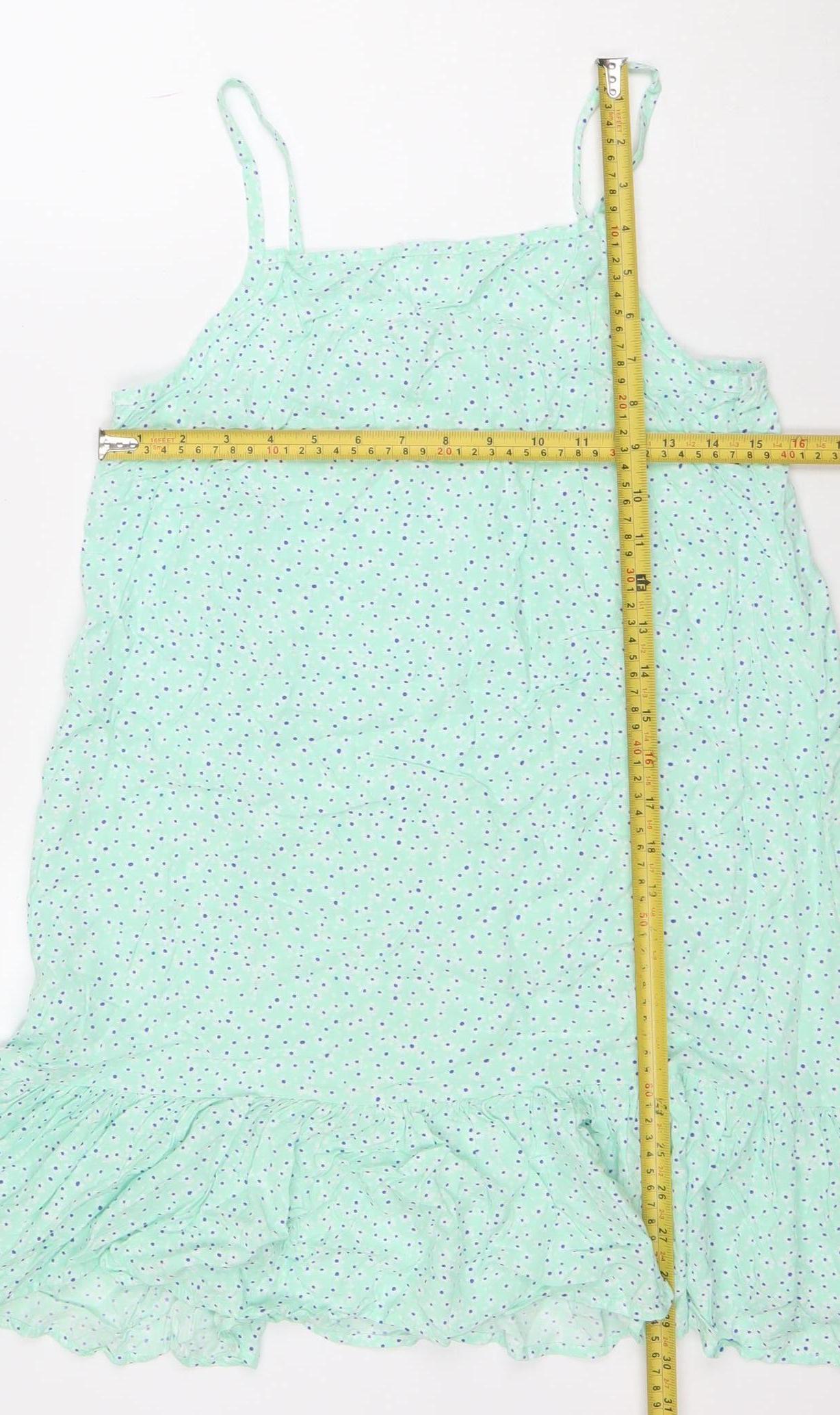 Dunnes Stores Girls Green Polka Dot Viscose Trapeze Dress 9-10 Years