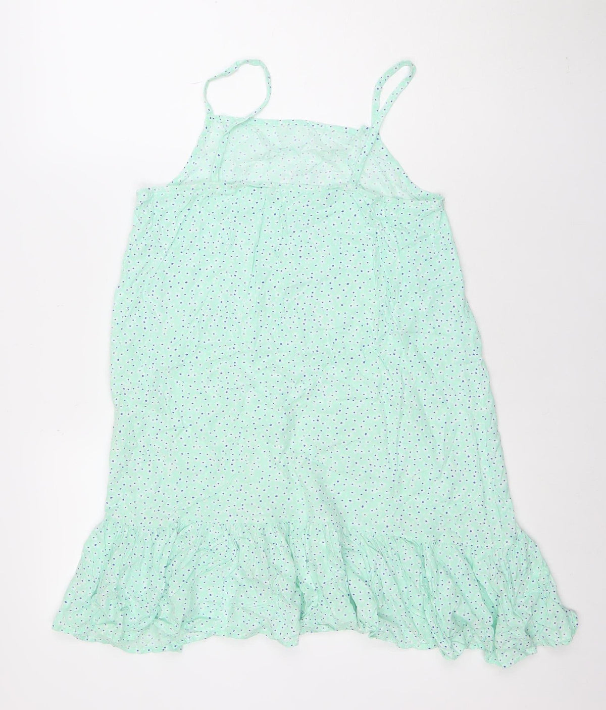 Dunnes Stores Girls Green Polka Dot Viscose Trapeze Dress 9-10 Years