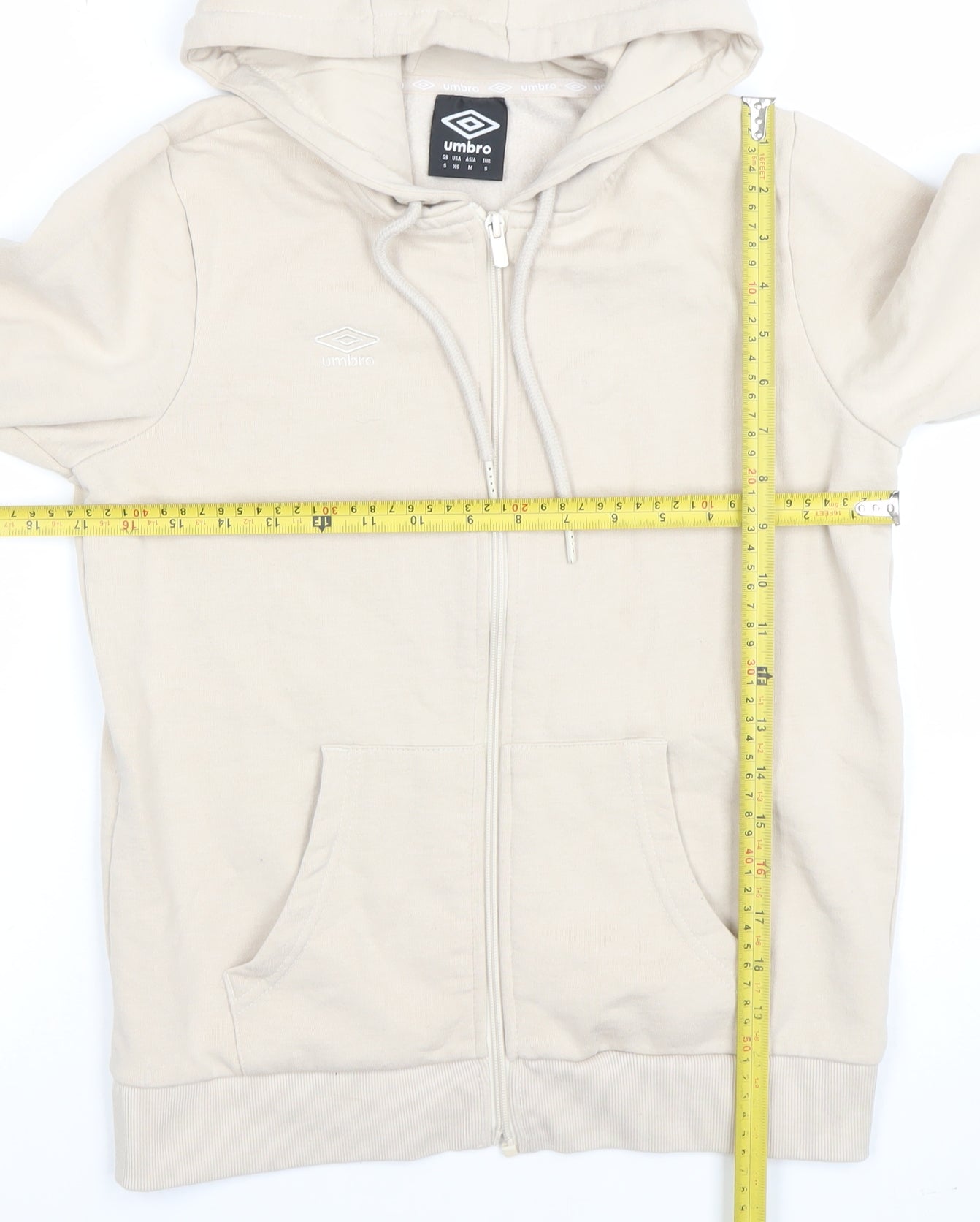 Umbro Womens Beige Small Full Zip Hoodie Cotton Blend