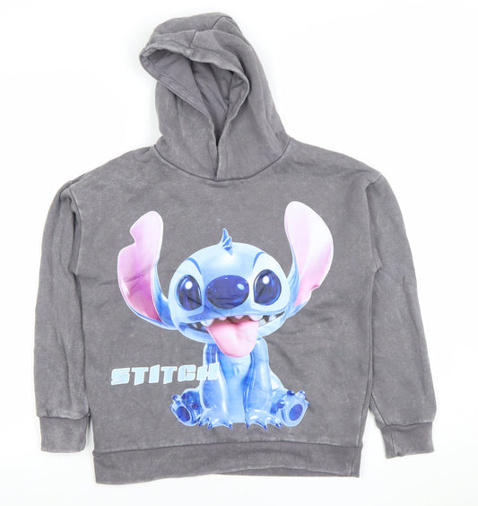 Disney Girls Grey Stitch Pullover Hoodie 10-11 Years Fleece Lined