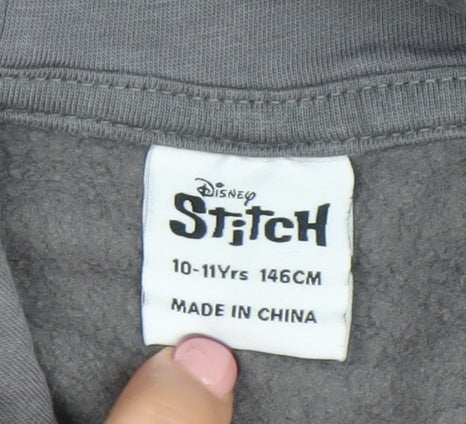 Disney Girls Grey Stitch Pullover Hoodie 10-11 Years Fleece Lined