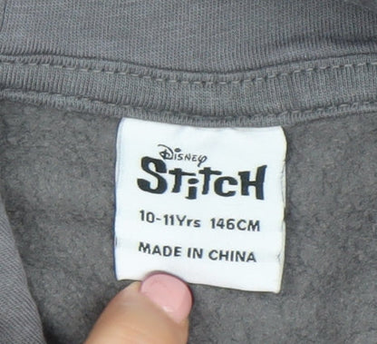 Disney Girls Grey Stitch Pullover Hoodie 10-11 Years Fleece Lined