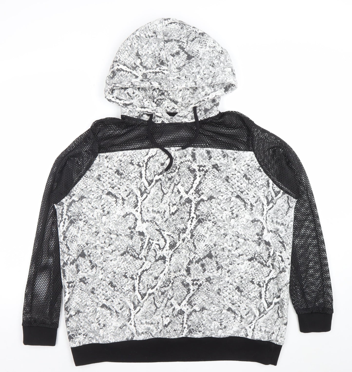 Pep&Co Womens Grey Snake Print Mesh Sleeve Hoodie Size 16