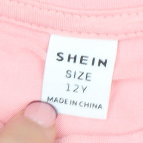 SHEIN Girls Pink Graphic Quote Short Sleeve T-Shirt Size 12 Years