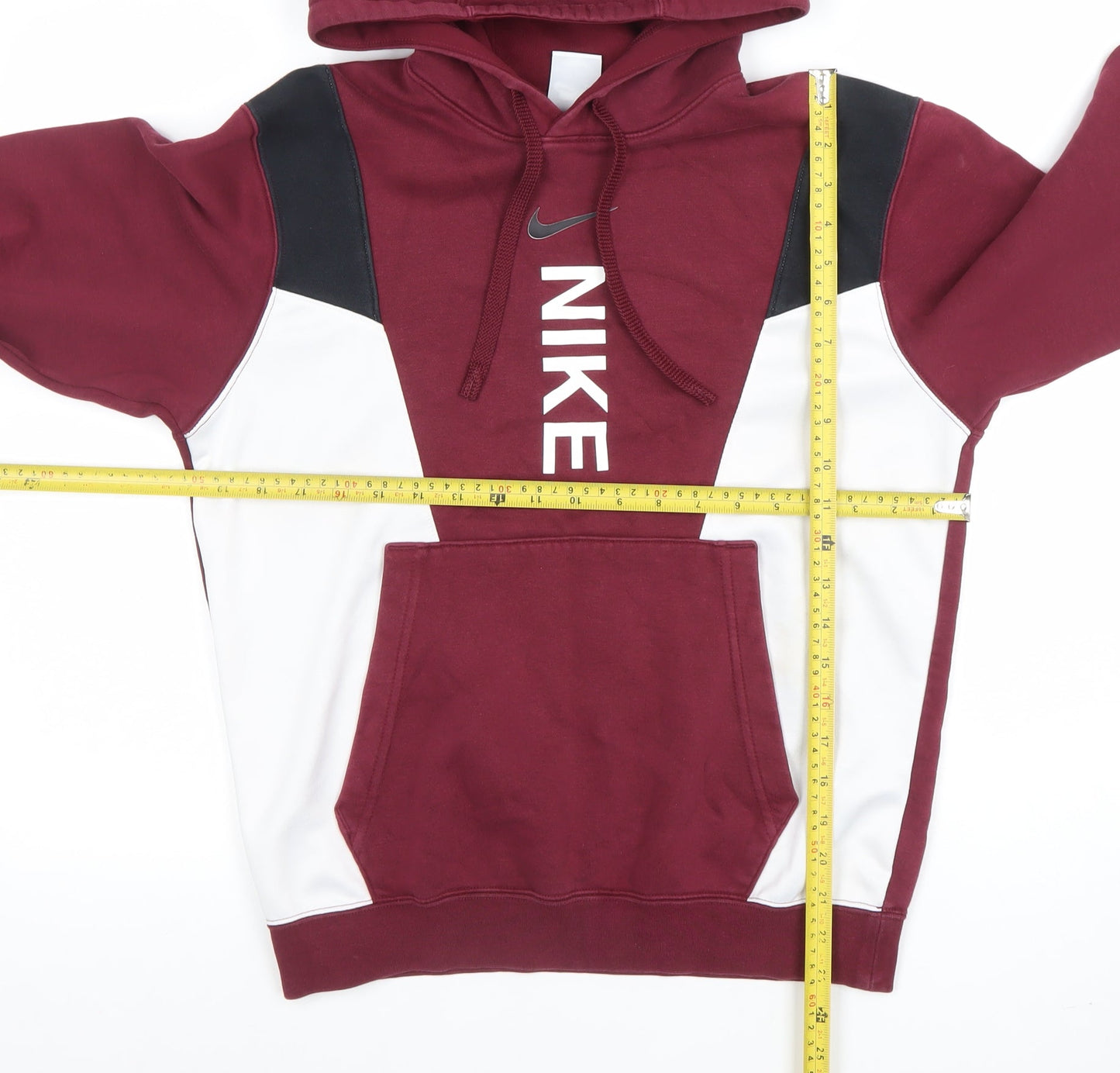Nike Womens Burgundy Hoodie XS Pullover Colourblock Logo Cotton Blend