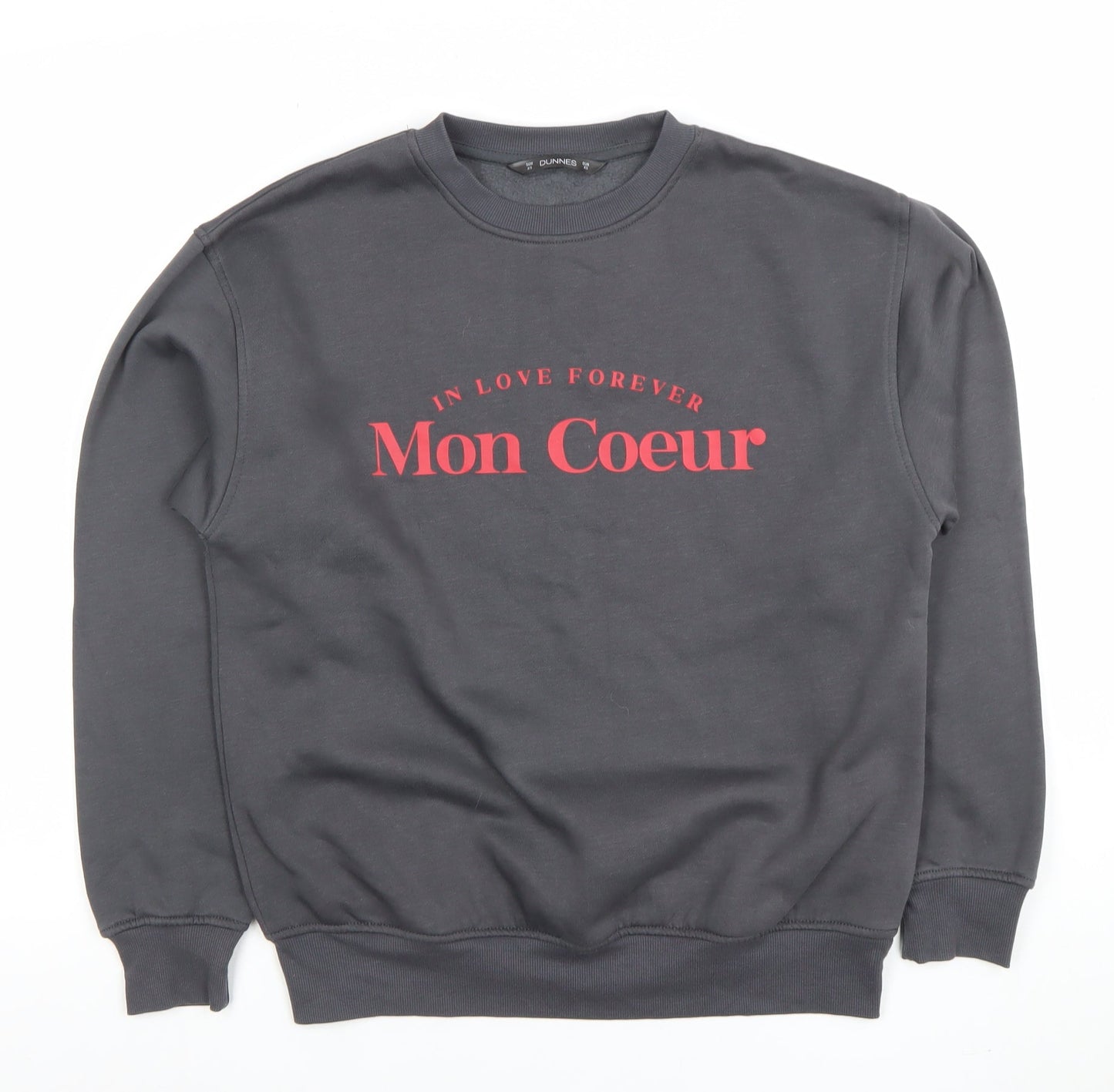 Dunnes Women Grey XS Pullover Sweatshirt Crew Neck 'Mon Coeur' Graphic