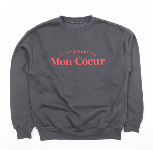 Dunnes Women Grey XS Pullover Sweatshirt Crew Neck 'Mon Coeur' Graphic