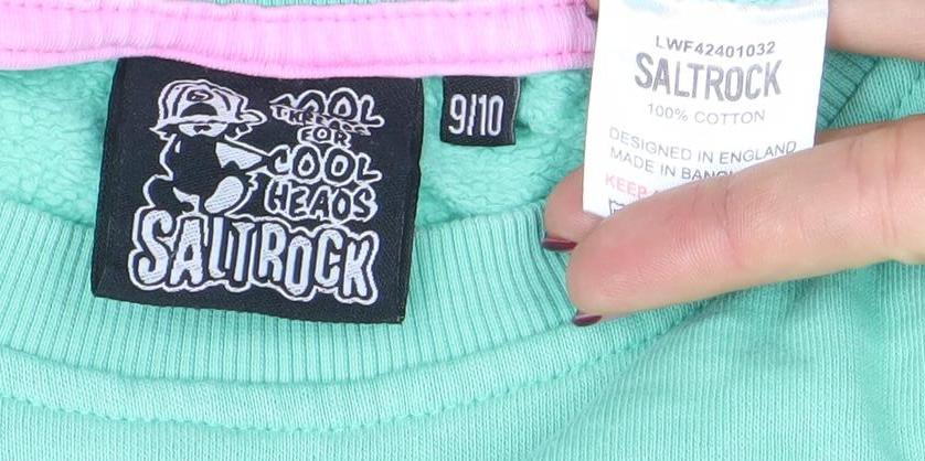 Saltrock Boys Green Chasin Waves Sweatshirt 9-10 Years 100% Cotton Crew Neck