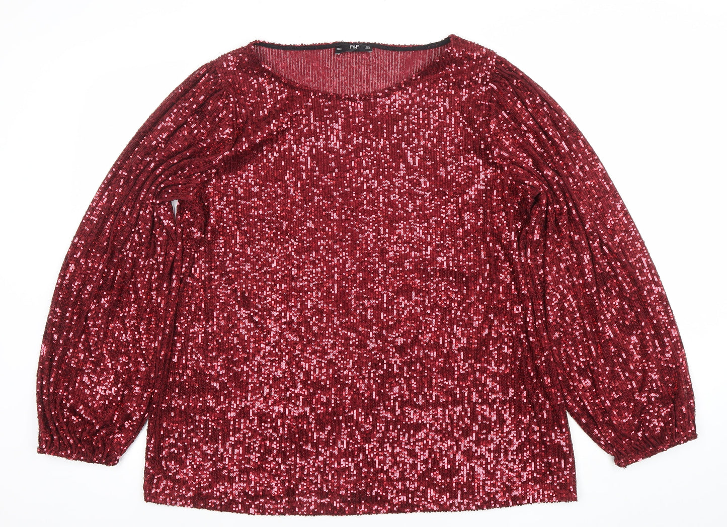 F&F Women's Red Sequin Long Sleeve Tunic Top Size 18