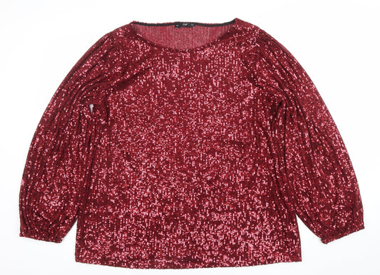 F&F Women's Red Sequin Long Sleeve Tunic Top Size 18