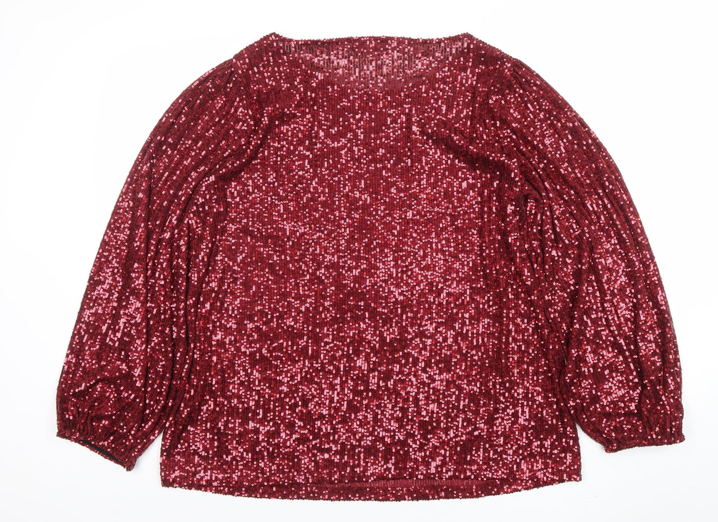 F&F Women's Red Sequin Long Sleeve Tunic Top Size 18