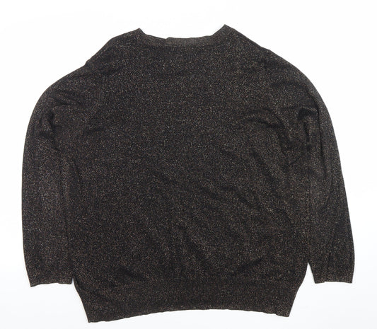 Dunnes Women Black Metallic Knit Long Sleeve Pullover Jumper XL