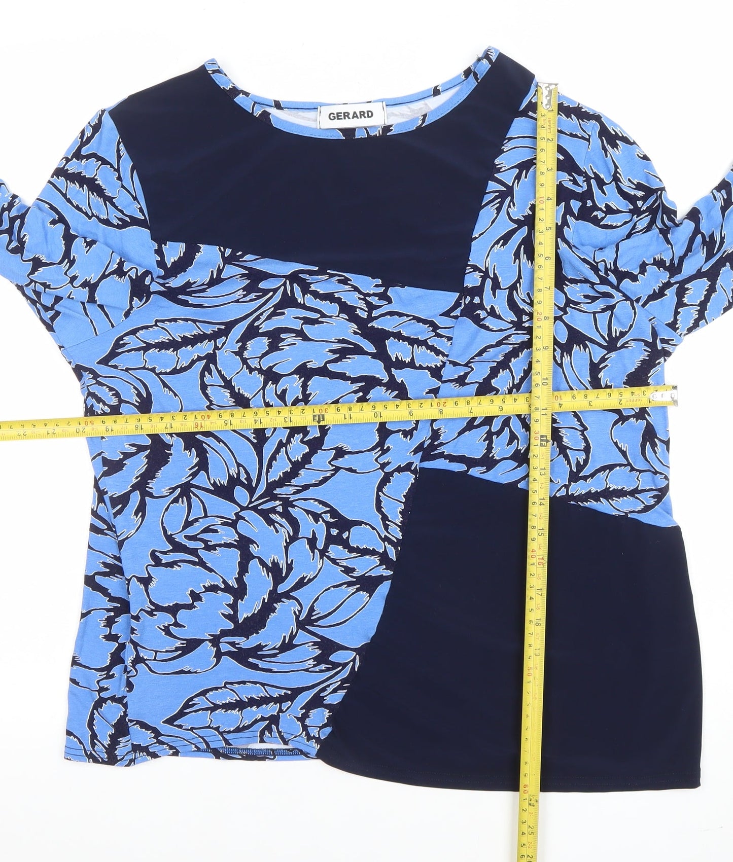 Gerard Womens Blue Floral 3/4 Sleeve Jersey Tunic Top Size 18