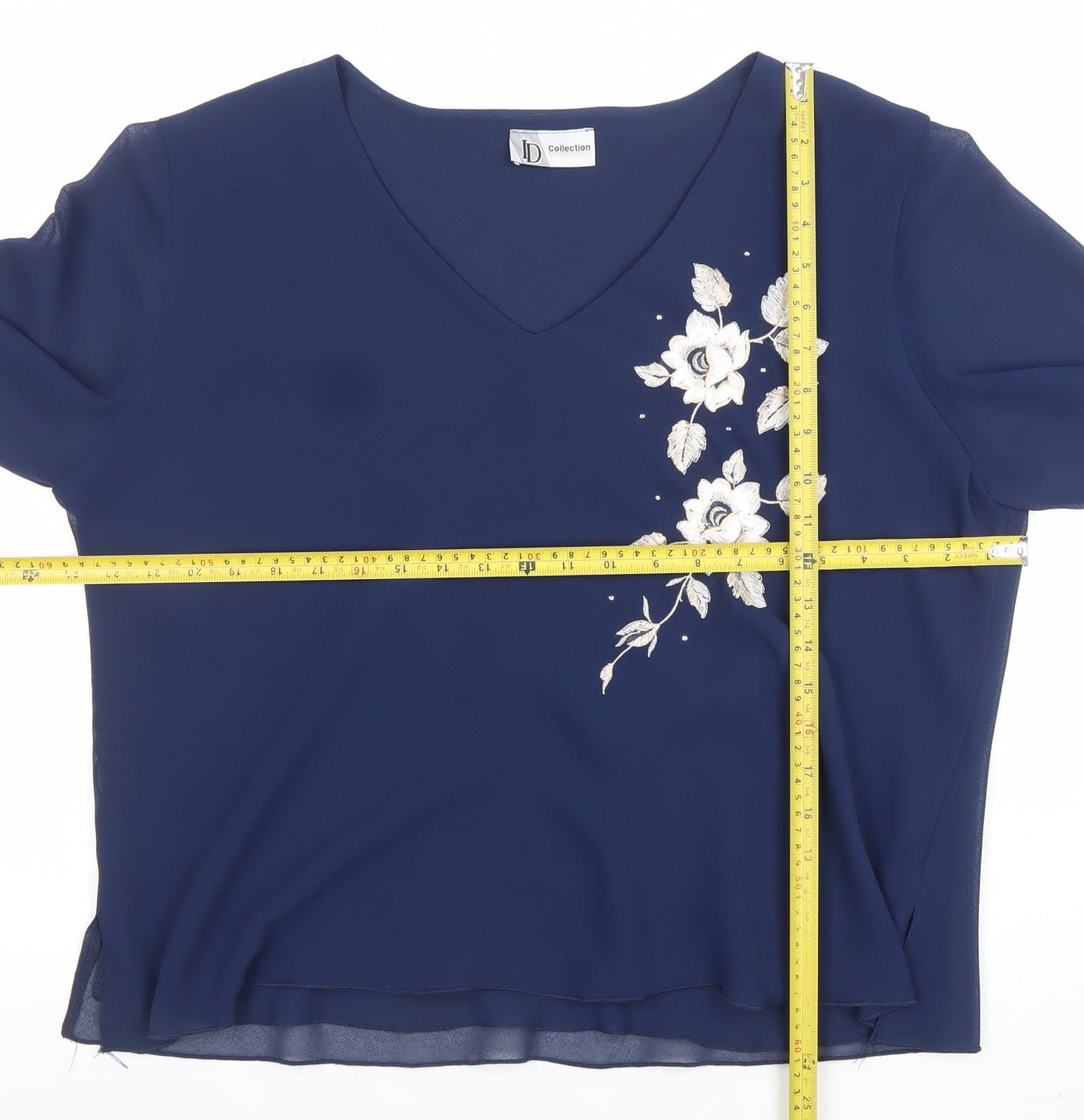 JD Collection Women's Blue Embroidered 3/4 Sleeve Blouse Size 22