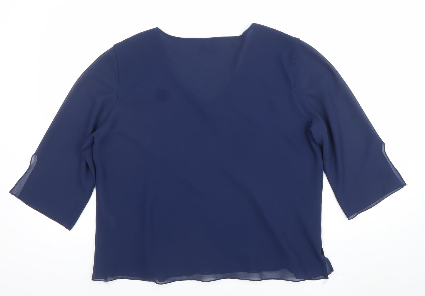 JD Collection Women's Blue Embroidered 3/4 Sleeve Blouse Size 22
