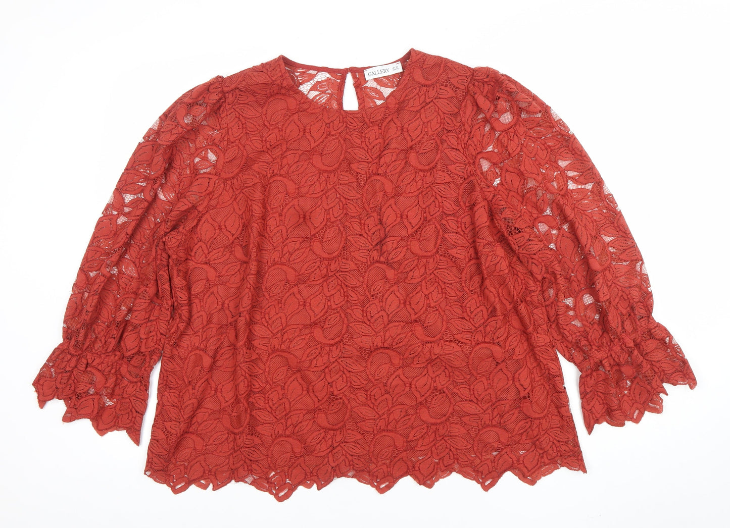 Gallery Women’s Brown Lace Floral Tunic Blouse UK 20