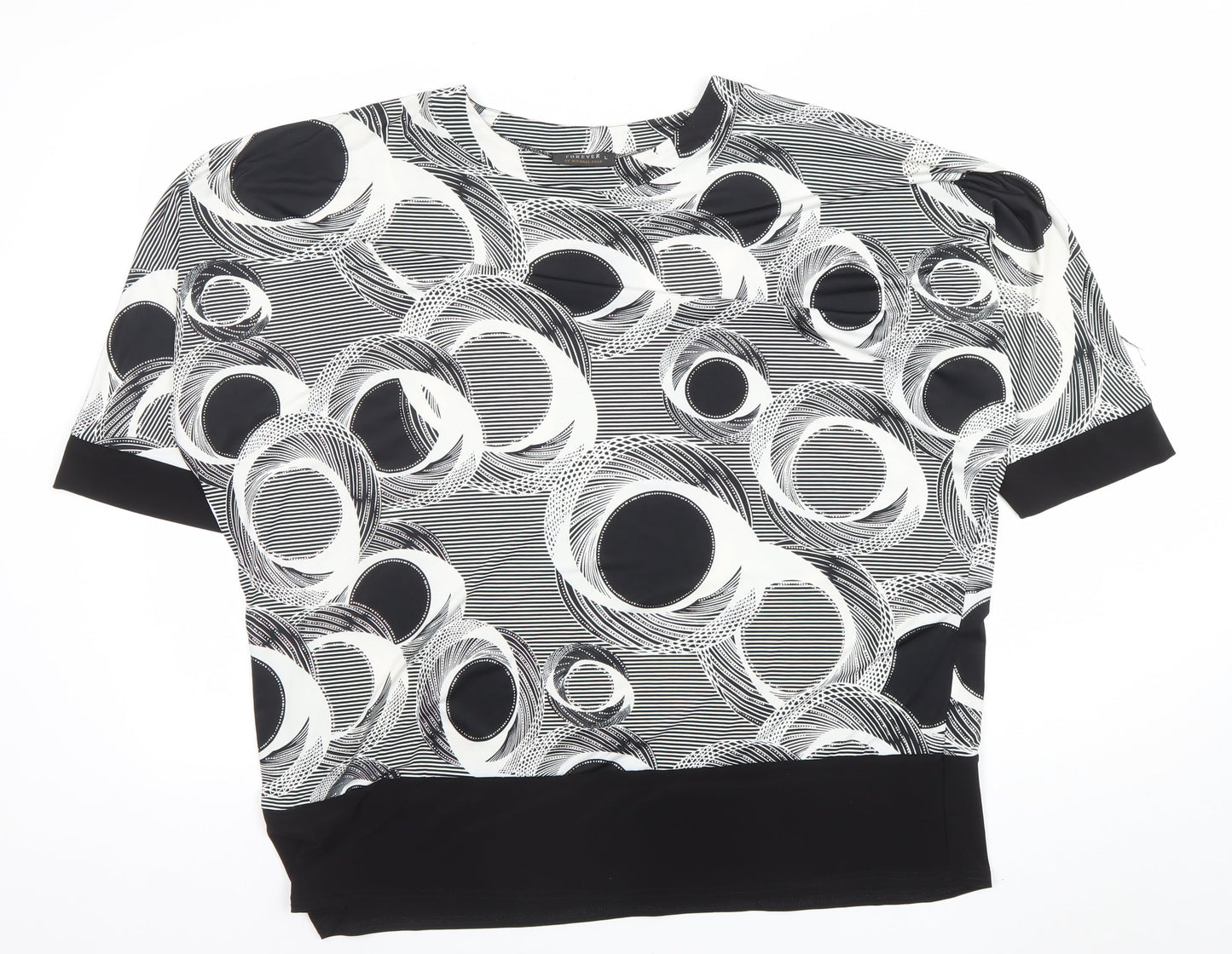 Forever L by Michael Gold Women’s Black Geometric Short Sleeve Blouse L