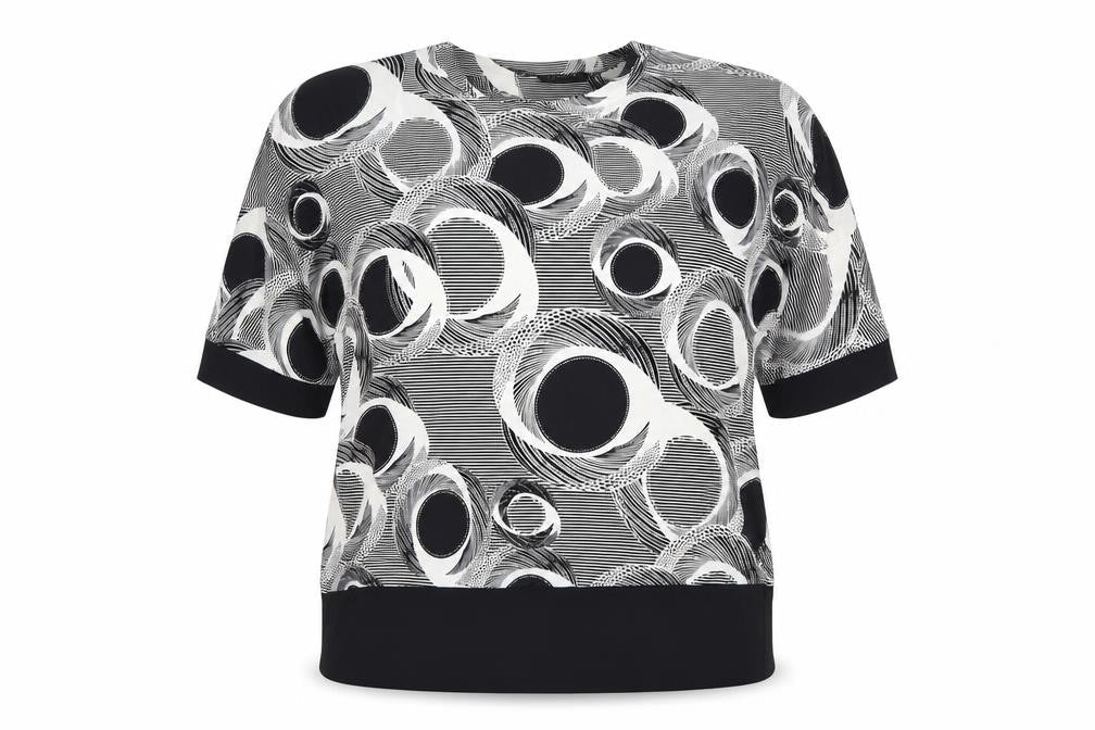Forever L by Michael Gold Women’s Black Geometric Short Sleeve Blouse L