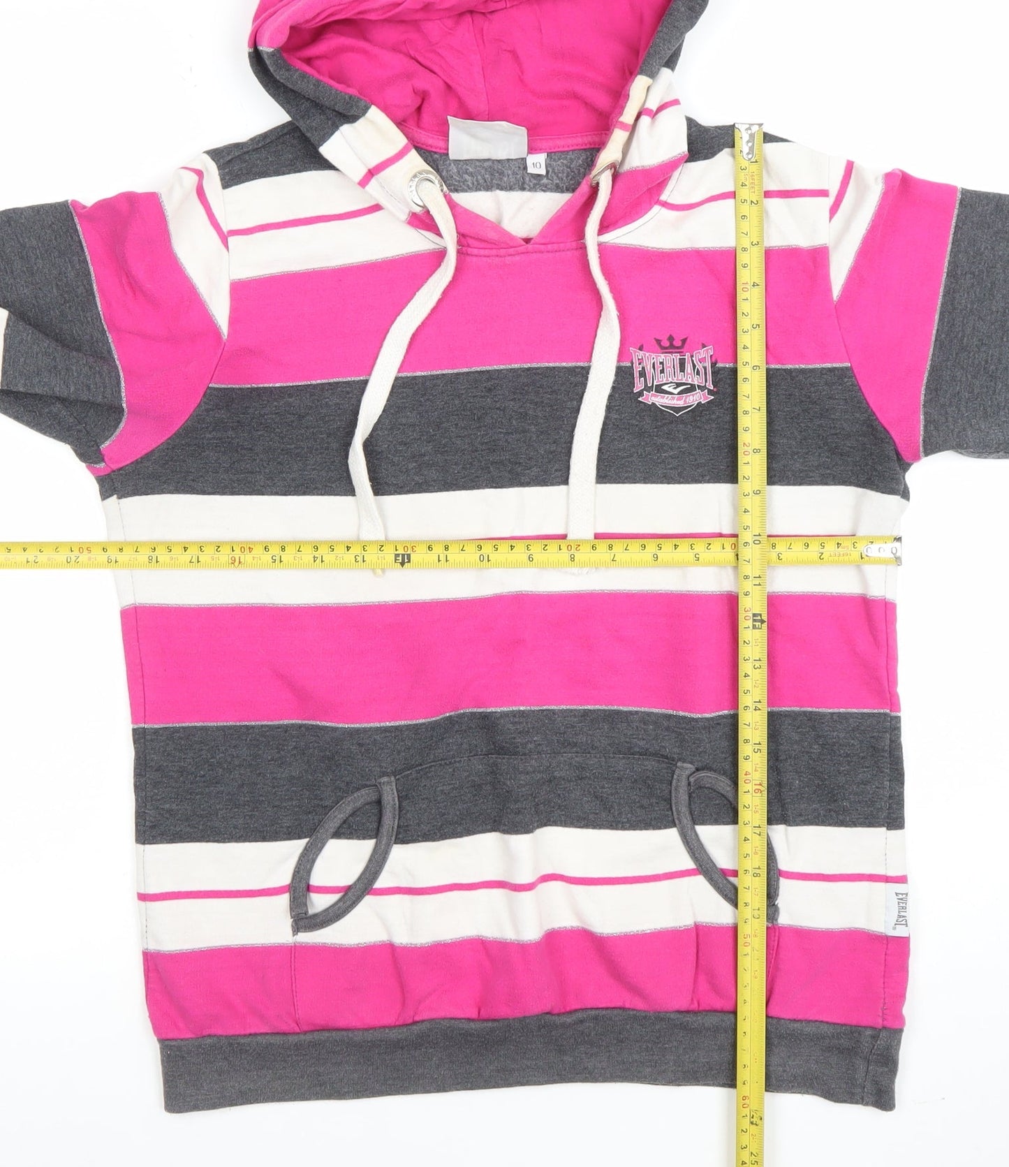 Everlast Womens Pink Stripe Pullover Hoodie Size 10 Cotton Blend