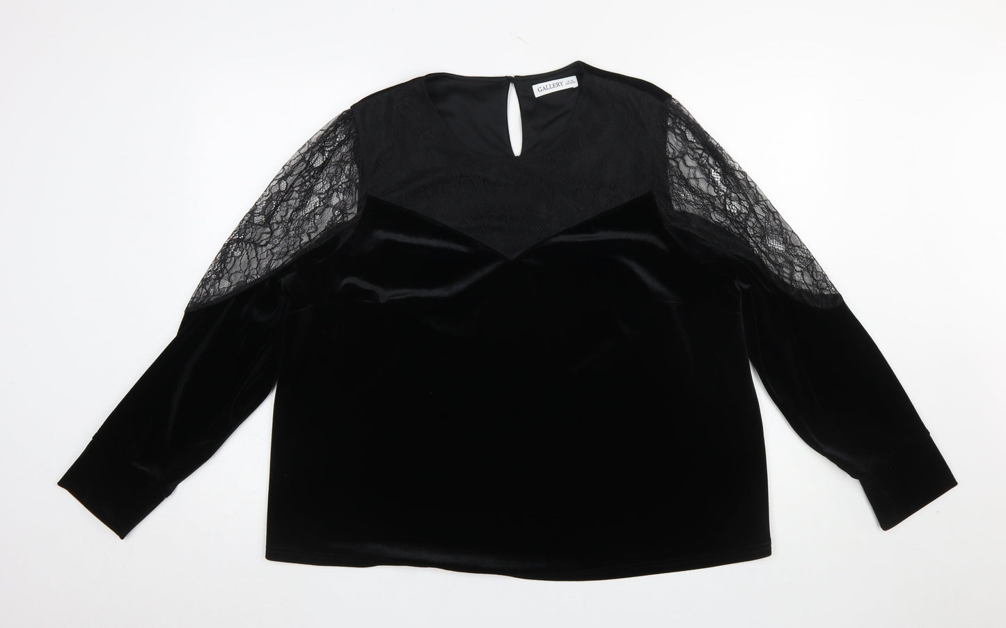 Gallery Women's Black Lace Velvet Long Sleeve XL Blouse