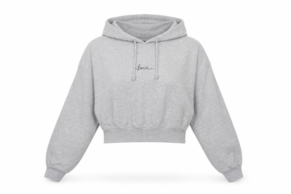 Bench Womens Grey Cropped Hoodie Size M UK 12 Pullover