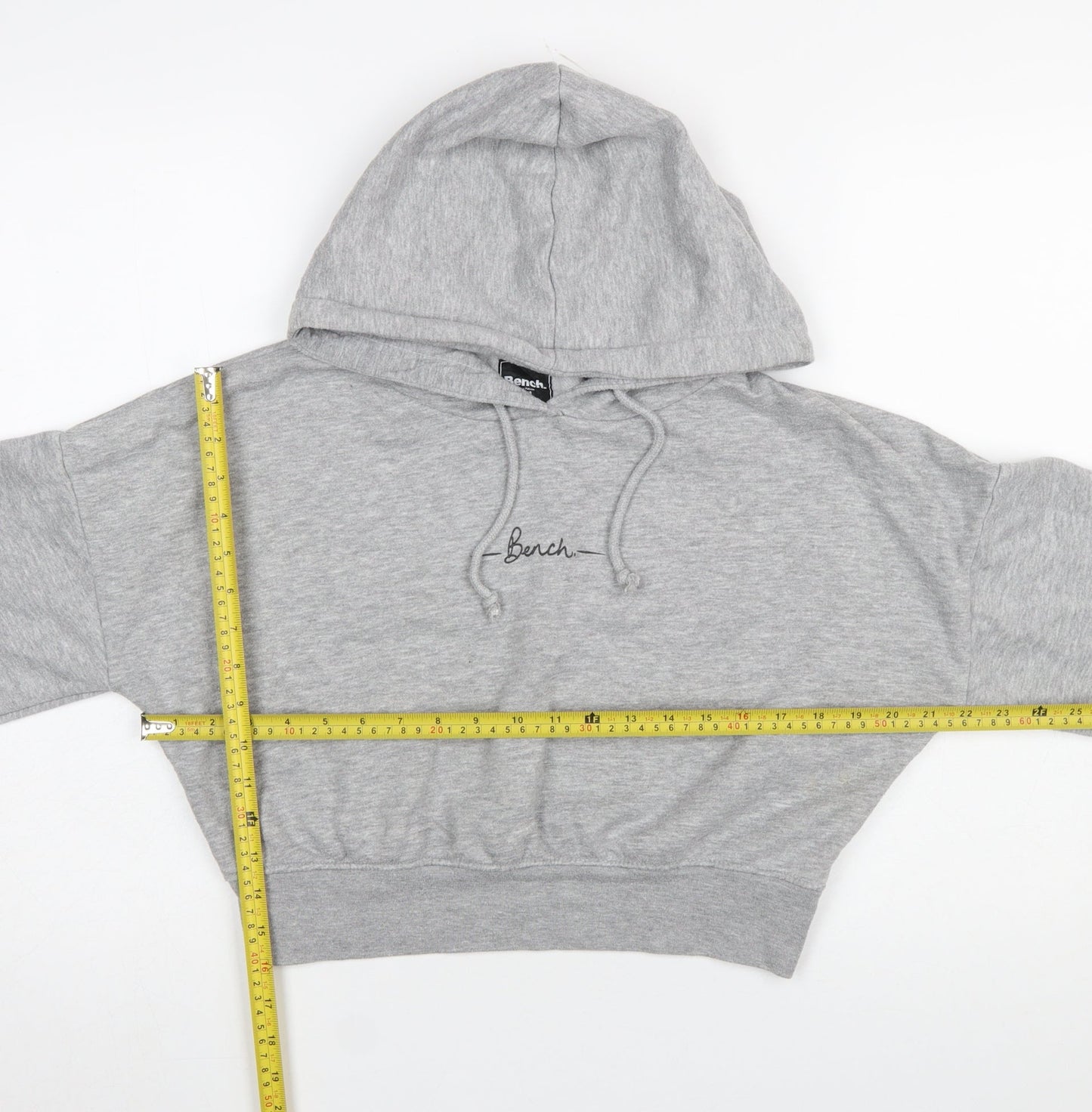 Bench Womens Grey Cropped Hoodie Size M UK 12 Pullover