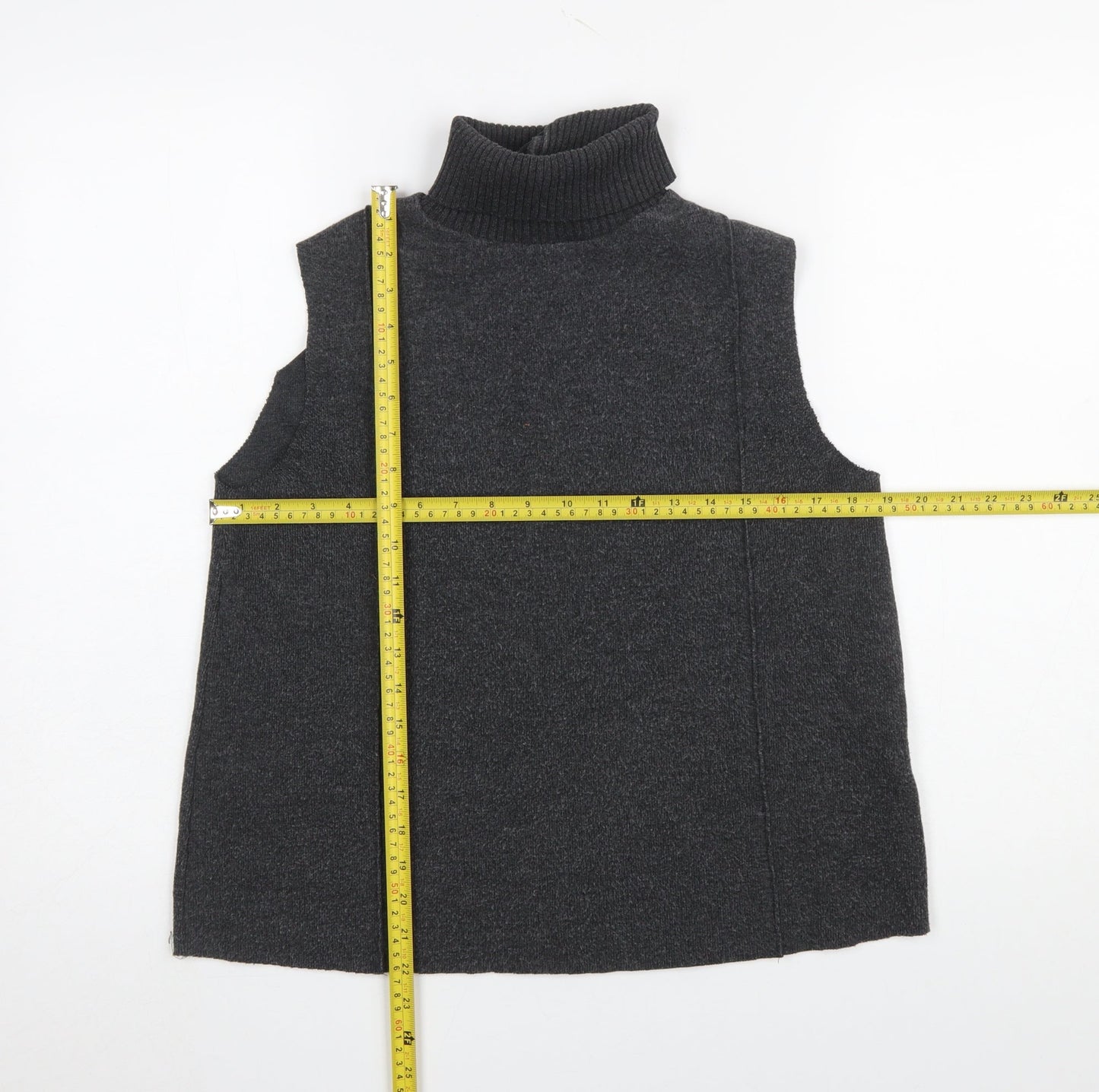 Zara Women’s Grey Roll Neck Sleeveless Knit Vest Jumper Size 12
