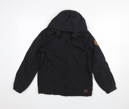 Additional front view of H&M boys’ black hooded puffer jacket 9-10 years polyamide lightweight
