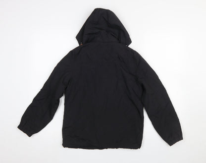 Close-up detail of H&M boys’ black hooded puffer jacket 9-10 years polyamide lightweight
