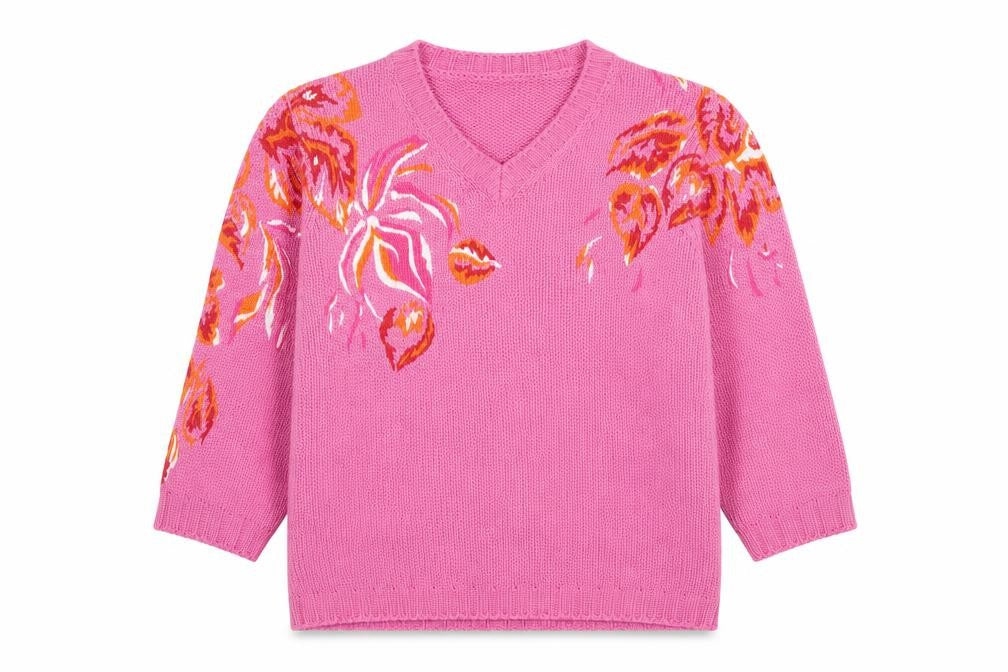 Gollehaug Women's Pink Floral V-Neck Pullover Jumper Size 12