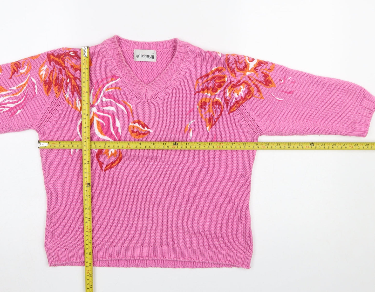 Gollehaug Women's Pink Floral V-Neck Pullover Jumper Size 12
