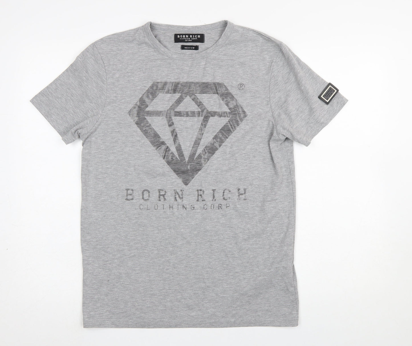 Born Rich Mens Grey Graphic Crew Neck Short Sleeve T-Shirt Size M