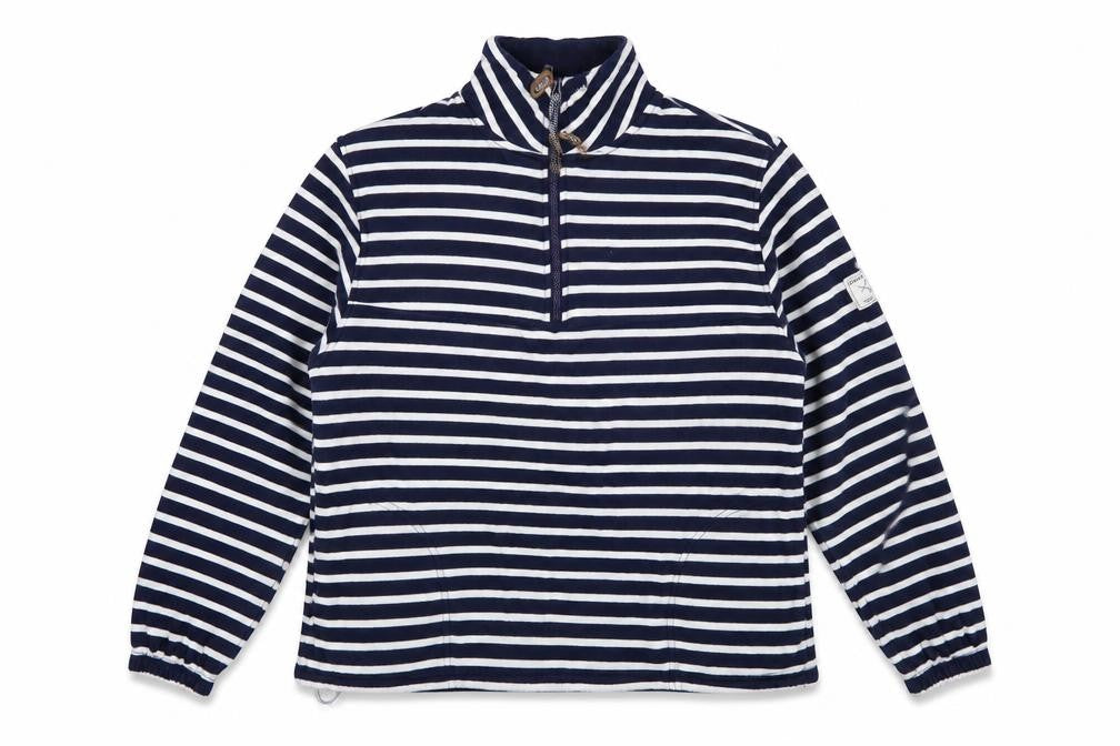 Joules Women Navy White Striped 1/2 Zip Cotton Pullover Sweatshirt UK10