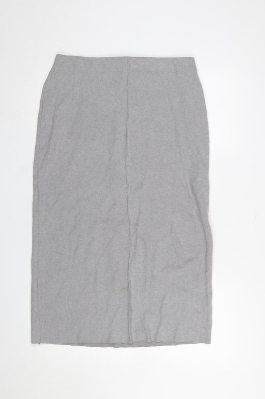 Zara Women’s Grey Midi Pencil Skirt Size L Stretch Jersey