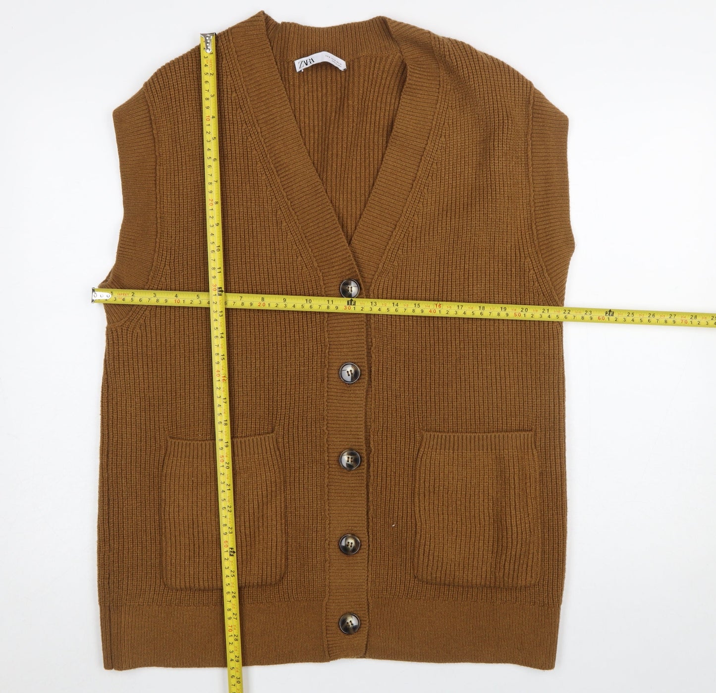 ZARA Womens Brown V-Neck Sleeveless Cardigan Size 12
