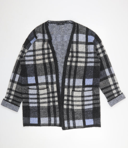 Dunnes Women Grey Check 3/4 Sleeve Open Knit Cardigan M