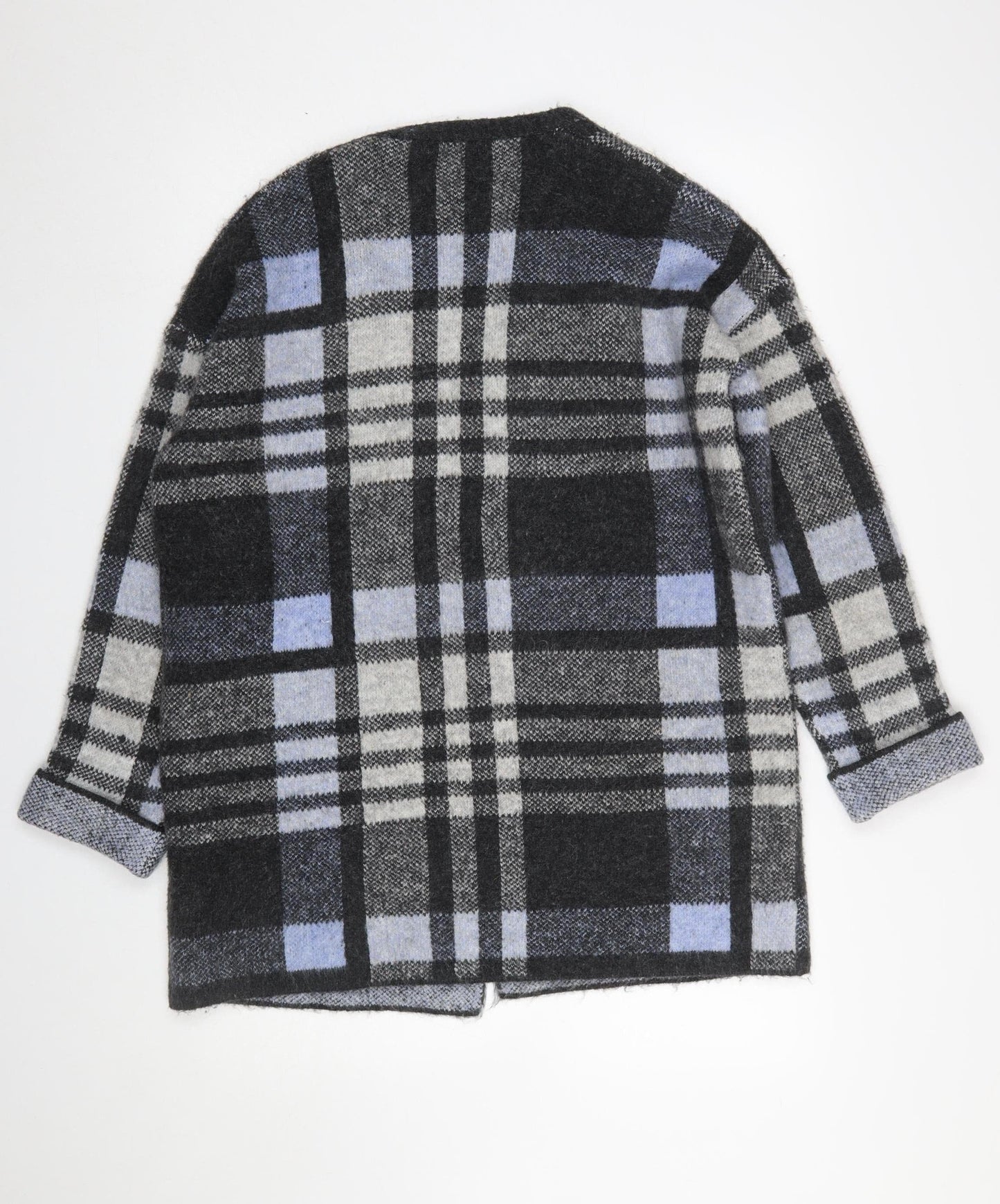 Dunnes Women Grey Check 3/4 Sleeve Open Knit Cardigan M