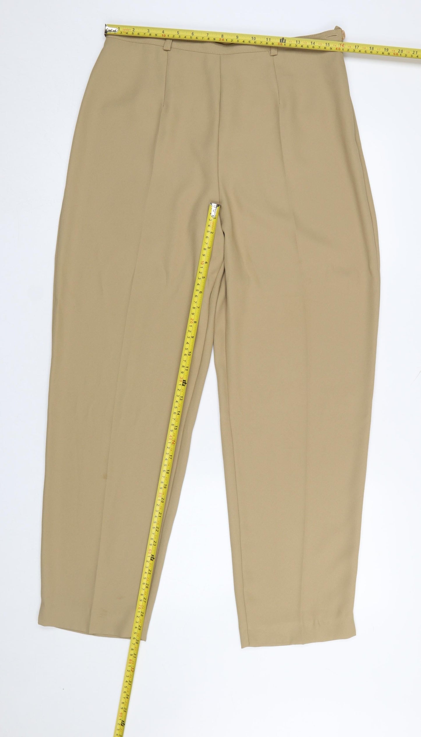 TAGG Women’s Beige Pleated Crepe Tapered Trousers Size 16