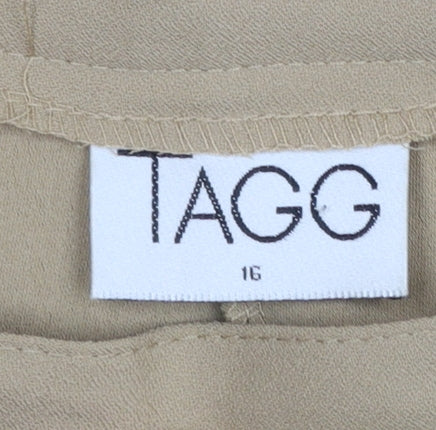 TAGG Women’s Beige Pleated Crepe Tapered Trousers Size 16
