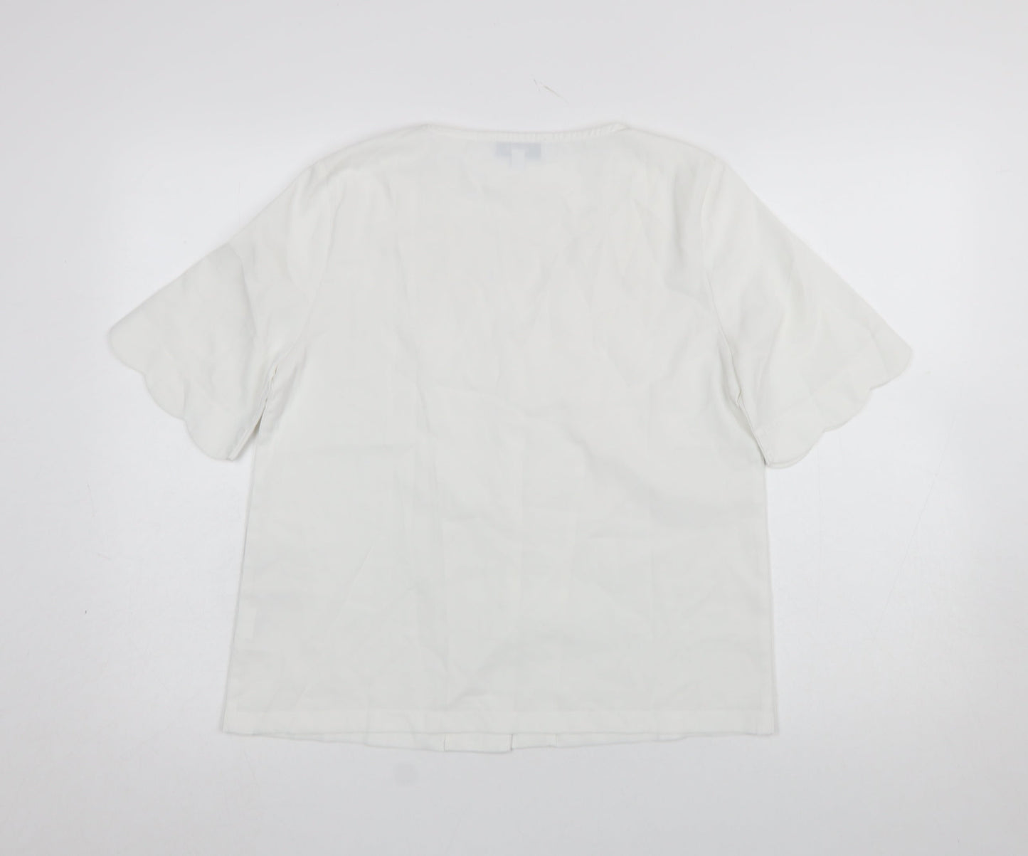 Rihoas Women Ivory V-Neck Button Blouse Short Sleeve XS