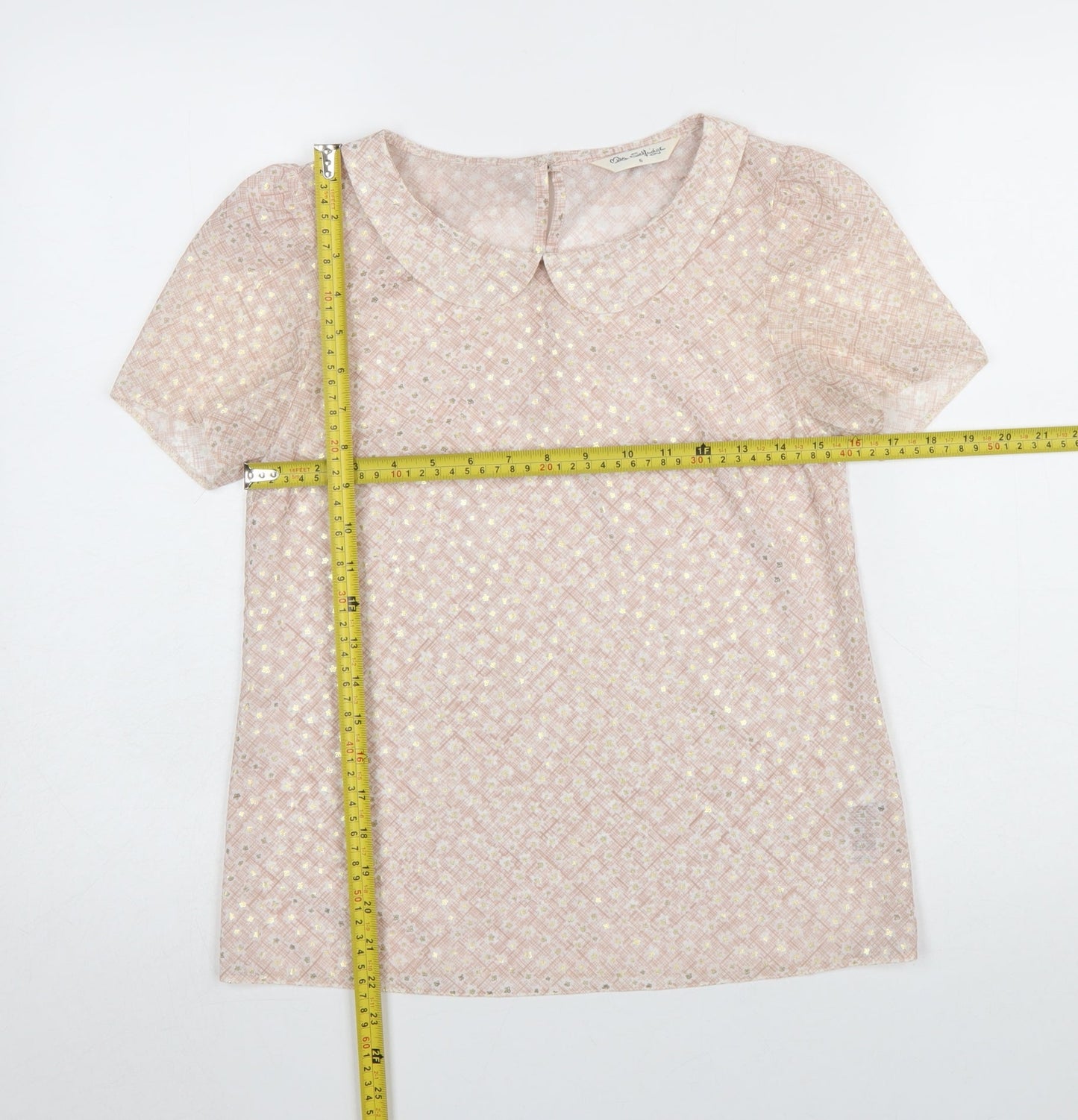 Miss Selfridge Women Pink Short Sleeve Collared Lace Blouse UK 6