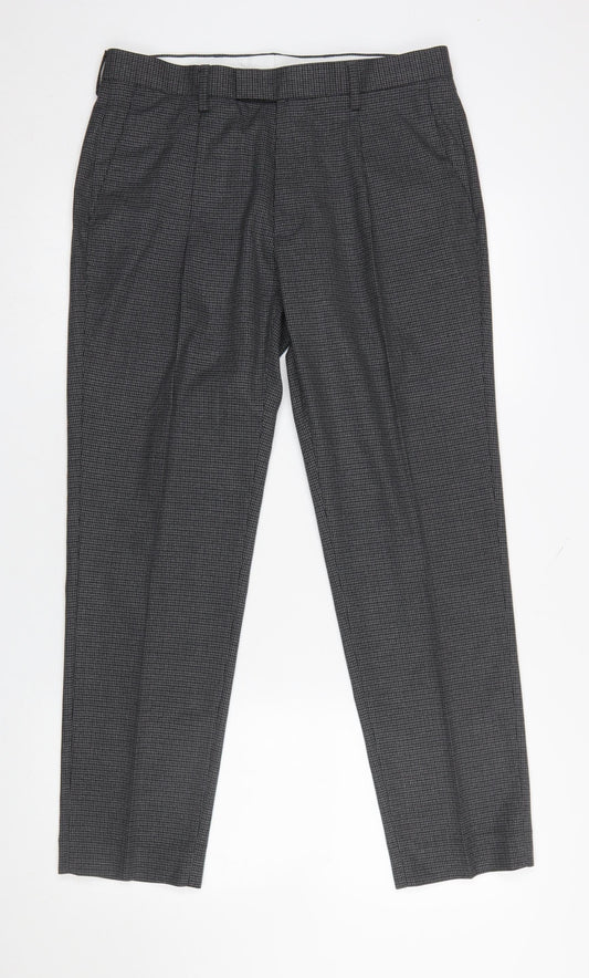 Marks and Spencer Men's Grey Check Dress Pants 32x29 Regular Fit